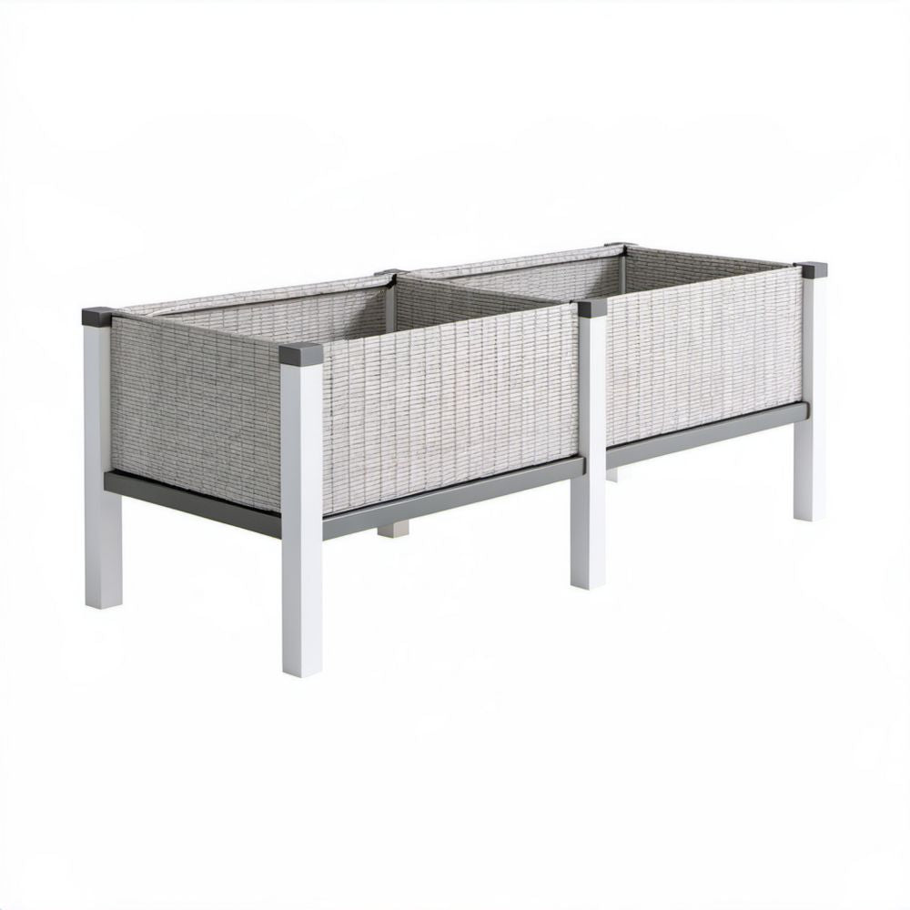 Podwyższona donica ogrodowa dwukomorowa z polirattanu i aluminium, szara 120 x 40 x 80 cm