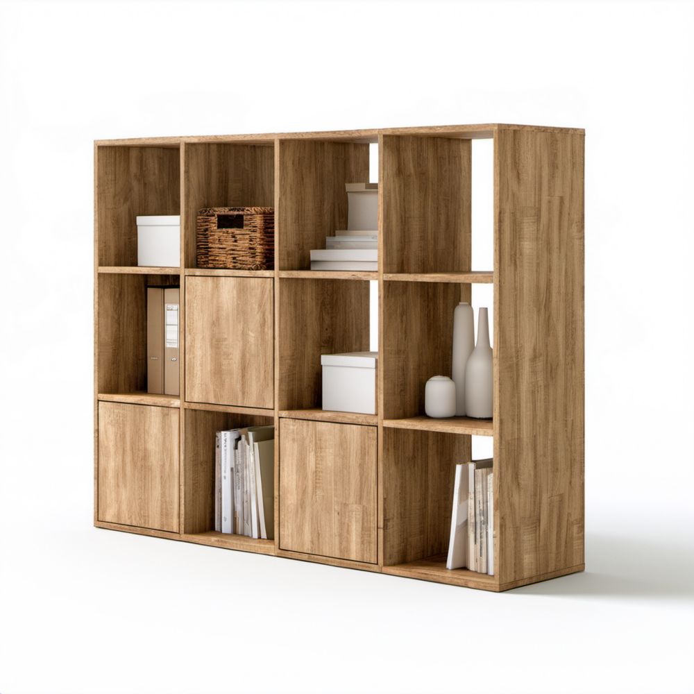 Regał biblioteczka z płyty wiórowej w kolorze dębu naturalnego, 120 x 30 x 120 cm