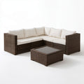 Narożny zestaw mebli ogrodowych z technorattanu, brązowo-kremowy, sofa 200 x 200 x 65 cm ze stolikiem 70 x 70 x 35 cm