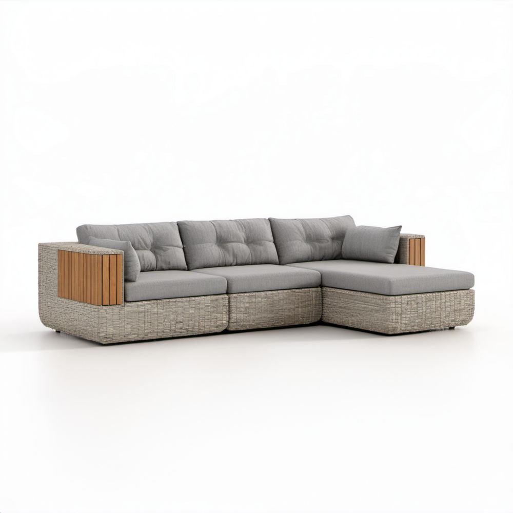 Ogrodowa sofa narożna L z technorattanu i aluminium, szaro-brązowa, 245 × 170 × 70 cm