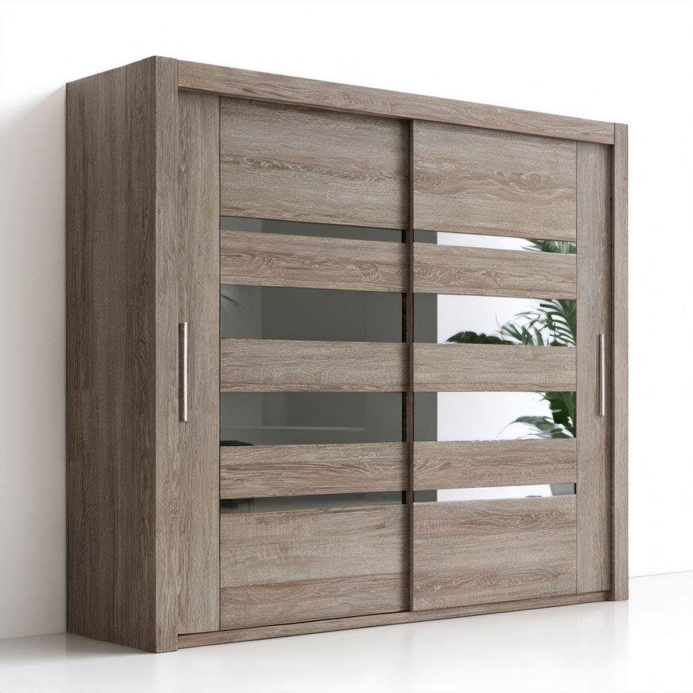 Szafa przesuwna z lustrem 200 × 62 × 215 cm, szary dąb, płyta wiórowa laminowana