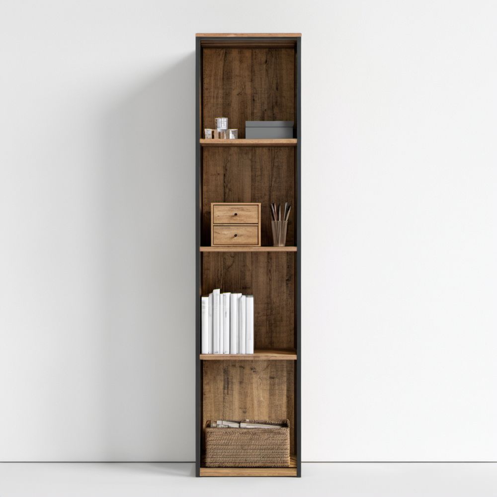 Regał biblioteczny stojący z płyty wiórowej, ciemnobrązowo-czarny, 180 x 40 x 30 cm, 4 półki