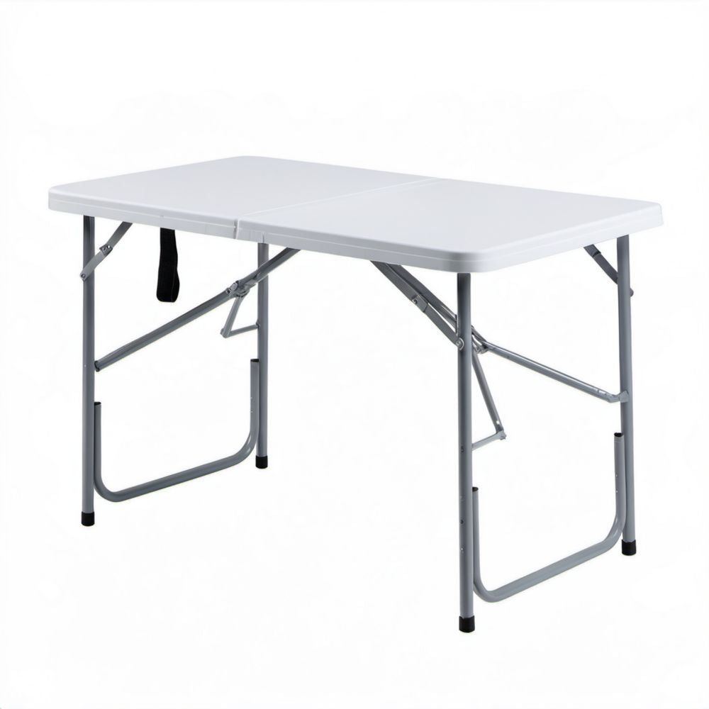 Składany stół ogrodowy biały z blatem HDPE i stalowym stelażem, 120 x 60 x 74 cm