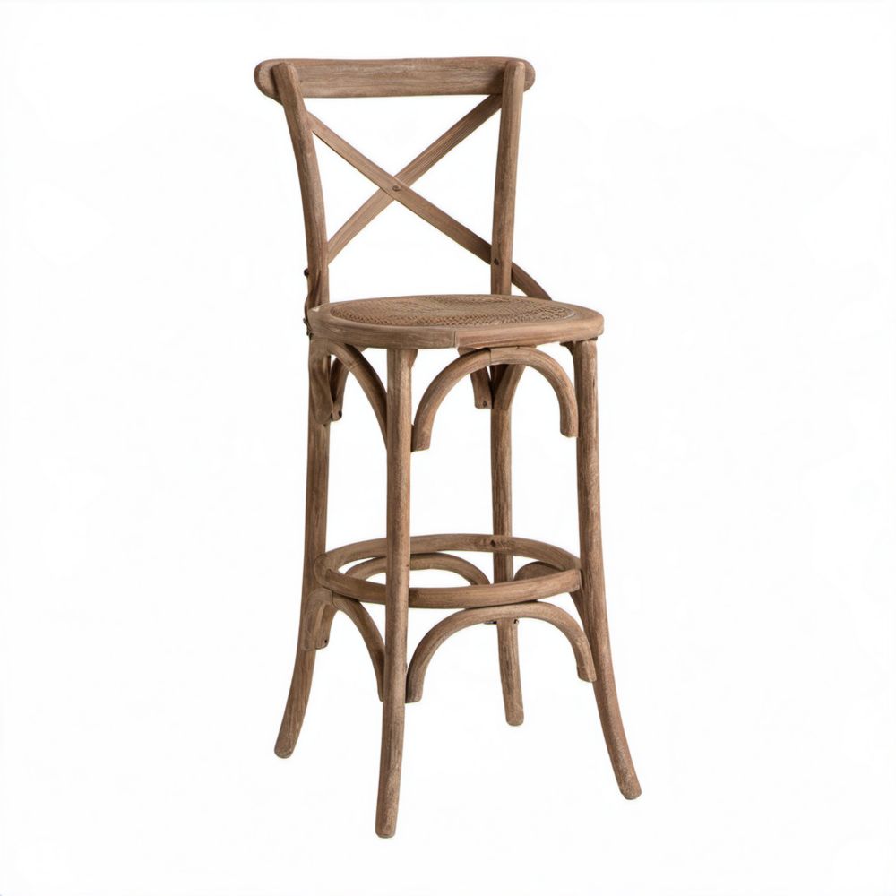 Hoker barowy brązowy z drewna z siedziskiem rattanowym 45 × 52 × 106 cm